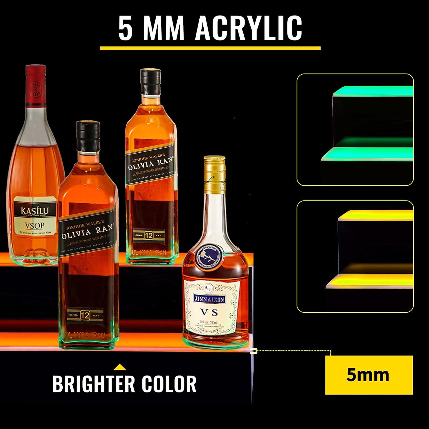 image:imageVEVOR LED Lighted Liquor Bottle Display 3 Tiers 40 Inches Supports USB Illuminated Home Bar Shelf with RF Remote amp App Control 7 Static Colors 14 H Timing Acrylic Lighted Shelf for 30 Bottles2Step 40 inch