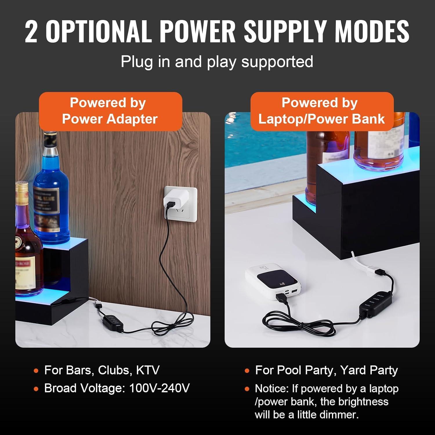 image:imageVEVOR LED Lighted Liquor Bottle Display 3 Tiers 40 Inches Supports USB Illuminated Home Bar Shelf with RF Remote amp App Control 7 Static Colors 14 H Timing Acrylic Lighted Shelf for 30 Bottles2 Tiers 30 Inches