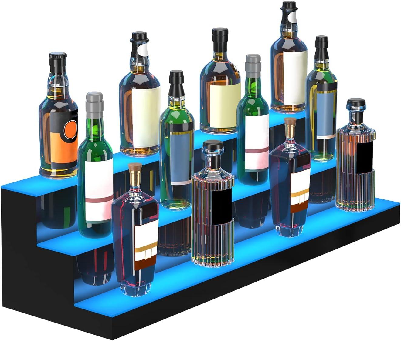 image:imageVEVOR LED Lighted Liquor Bottle Display 3 Tiers 40 Inches Supports USB Illuminated Home Bar Shelf with RF Remote amp App Control 7 Static Colors 14 H Timing Acrylic Lighted Shelf for 30 Bottles3 Tiers 40 Inches