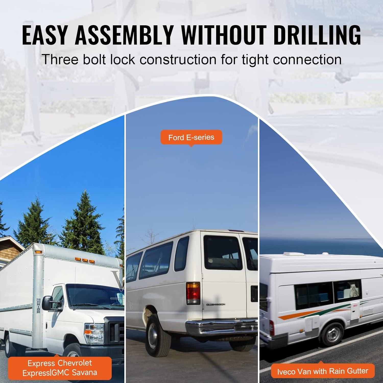 image:imageVEVOR Ladder Racks for Van 402 inch748 inch Adjustable Van Racks 750 LBS Capacity Alloy Steel Roof Ladder Racks Rain Gutter Racks Compatible with Minivans FullSize Vans 3 Pcs Whitefor Fullsize Vans