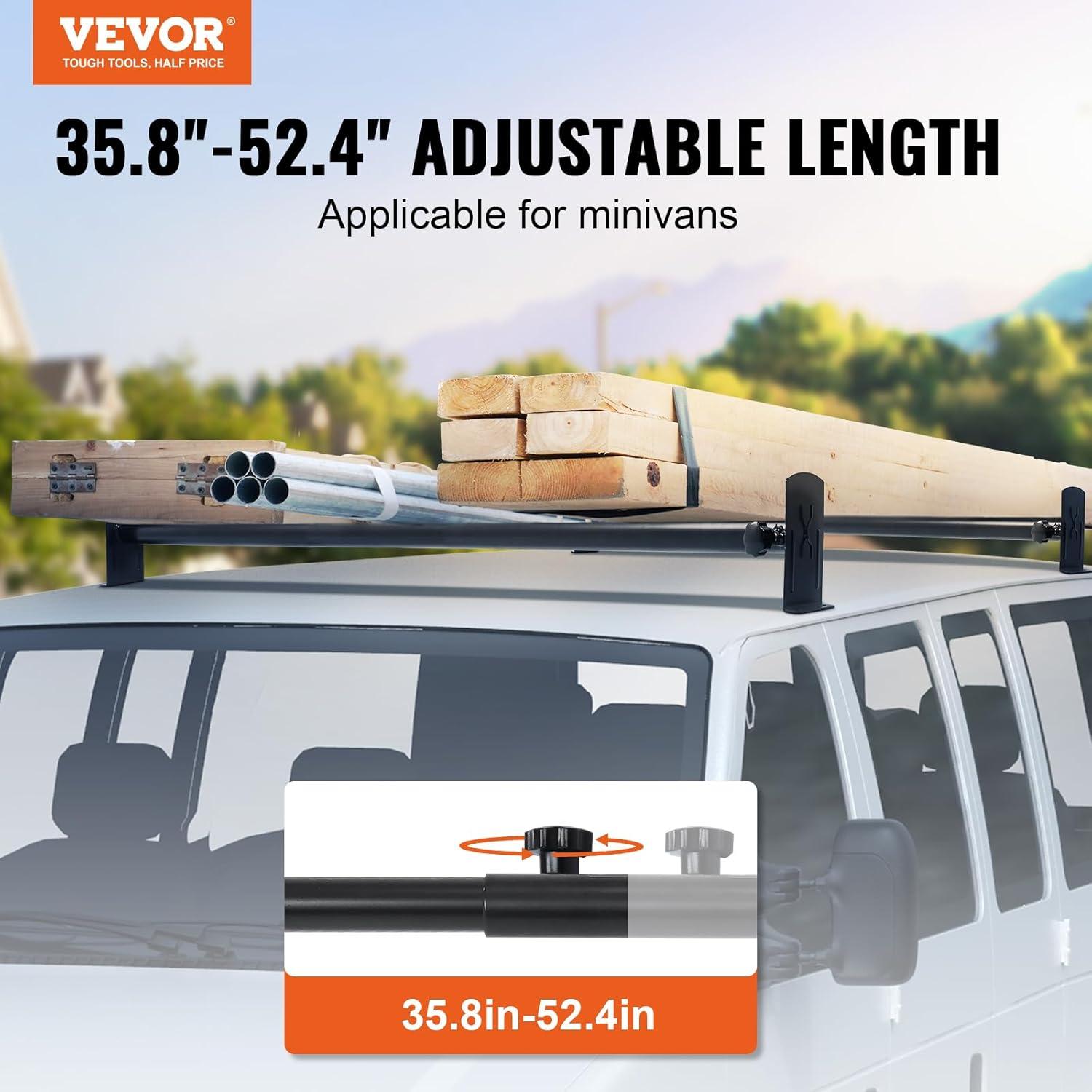 image:imageVEVOR Ladder Racks for Van 402 inch748 inch Adjustable Van Racks 750 LBS Capacity Alloy Steel Roof Ladder Racks Rain Gutter Racks Compatible with Minivans FullSize Vans 3 Pcs Whitefor Minivans