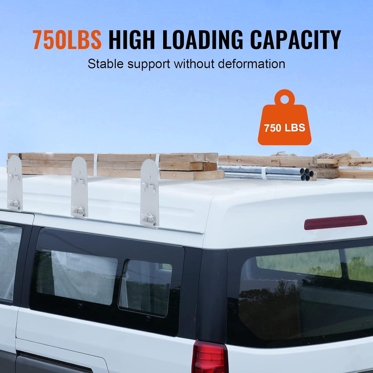 image:imageVEVOR Ladder Racks for Van 402 inch748 inch Adjustable Van Racks 750 LBS Capacity Alloy Steel Roof Ladder Racks Rain Gutter Racks Compatible with Minivans FullSize Vans 3 Pcs Whitefor Fullsize Vans