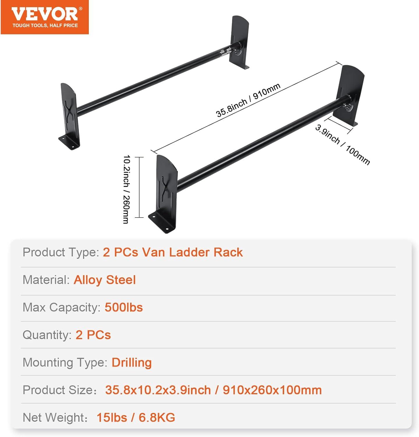 image:imageVEVOR Ladder Racks for Van 402 inch748 inch Adjustable Van Racks 750 LBS Capacity Alloy Steel Roof Ladder Racks Rain Gutter Racks Compatible with Minivans FullSize Vans 3 Pcs Whitefor Minivans