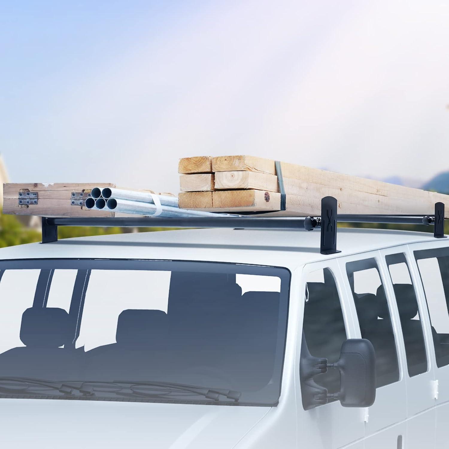 image:imageVEVOR Ladder Racks for Van 402 inch748 inch Adjustable Van Racks 750 LBS Capacity Alloy Steel Roof Ladder Racks Rain Gutter Racks Compatible with Minivans FullSize Vans 3 Pcs Whitefor Minivans