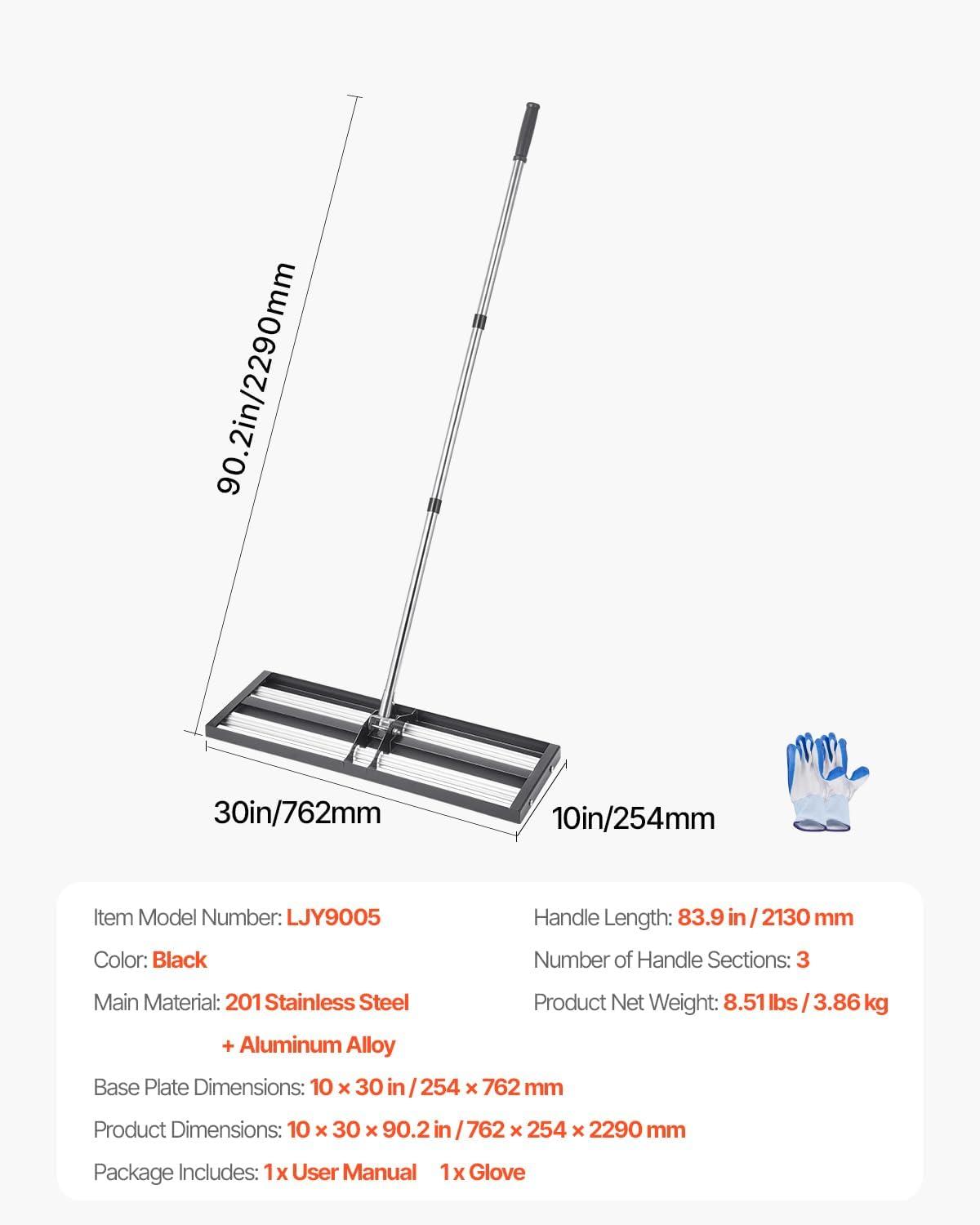 image:imageVEVOR Lawn Leveling Rake 48x10 Level Lawn Tool HeavyDuty Lawn Leveler with 78 Steel Extended Handle Yard Leveling Rake Suit for Garden Golf Lawn Farm Green30x10