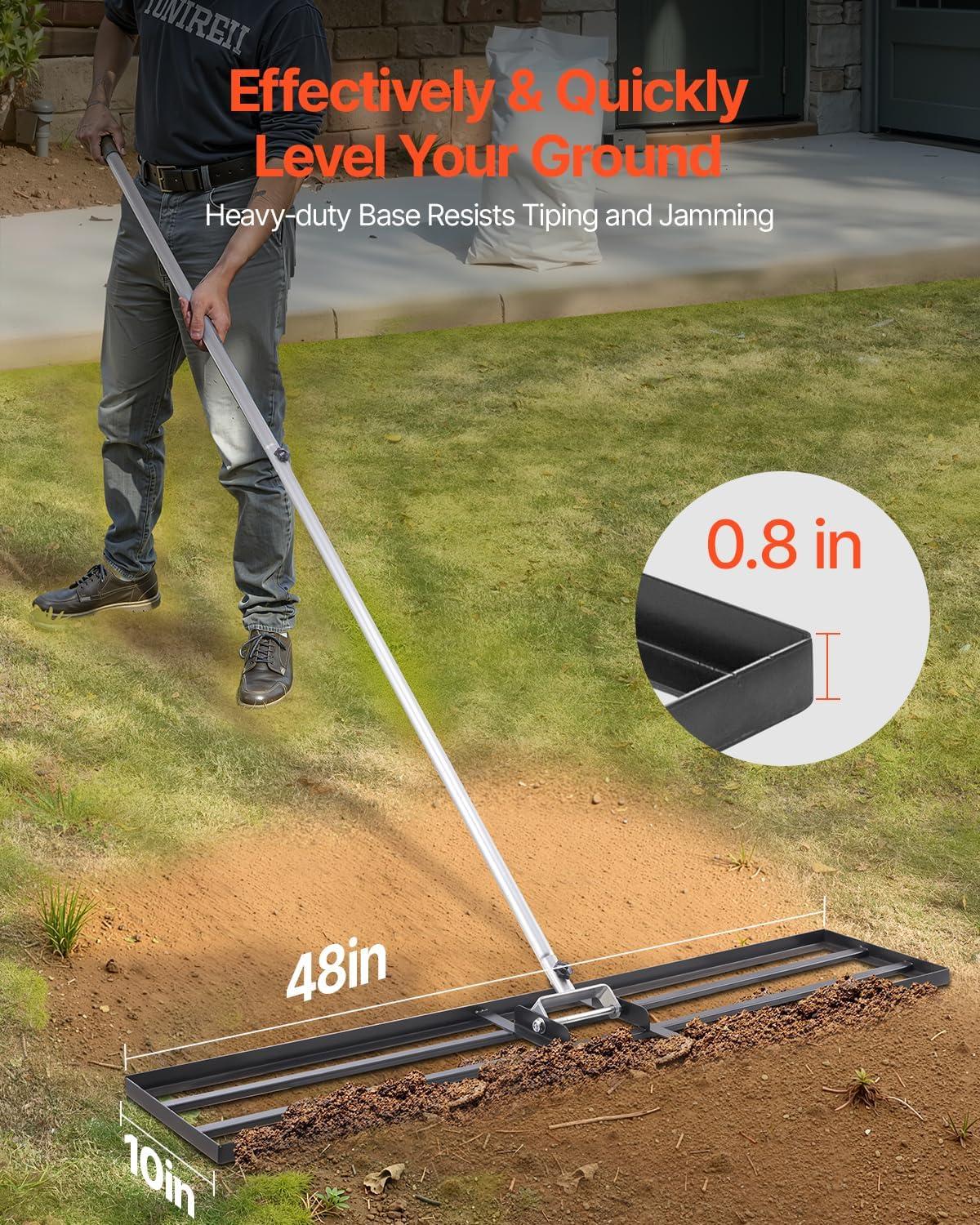 image:imageVEVOR Lawn Leveling Rake 48x10 Level Lawn Tool HeavyDuty Lawn Leveler with 78 Steel Extended Handle Yard Leveling Rake Suit for Garden Golf Lawn Farm Green48x10