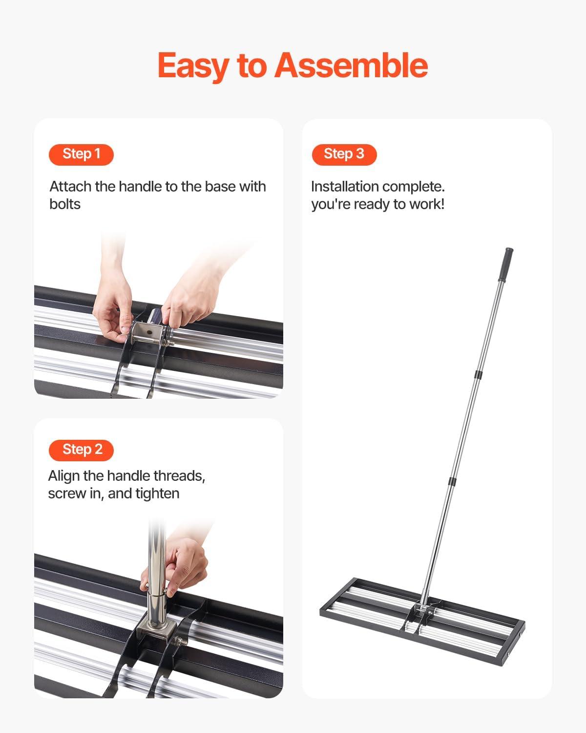 image:imageVEVOR Lawn Leveling Rake 48x10 Level Lawn Tool HeavyDuty Lawn Leveler with 78 Steel Extended Handle Yard Leveling Rake Suit for Garden Golf Lawn Farm Green30x10