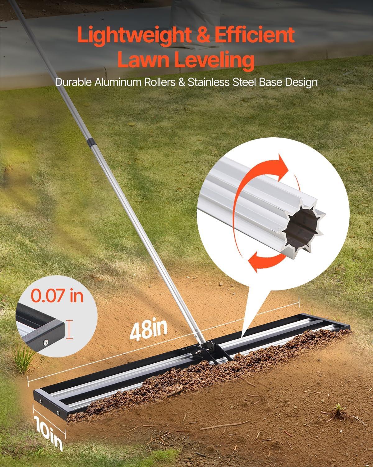 image:imageVEVOR Lawn Leveling Rake 48x10 Level Lawn Tool HeavyDuty Lawn Leveler with 78 Steel Extended Handle Yard Leveling Rake Suit for Garden Golf Lawn Farm Green48x10