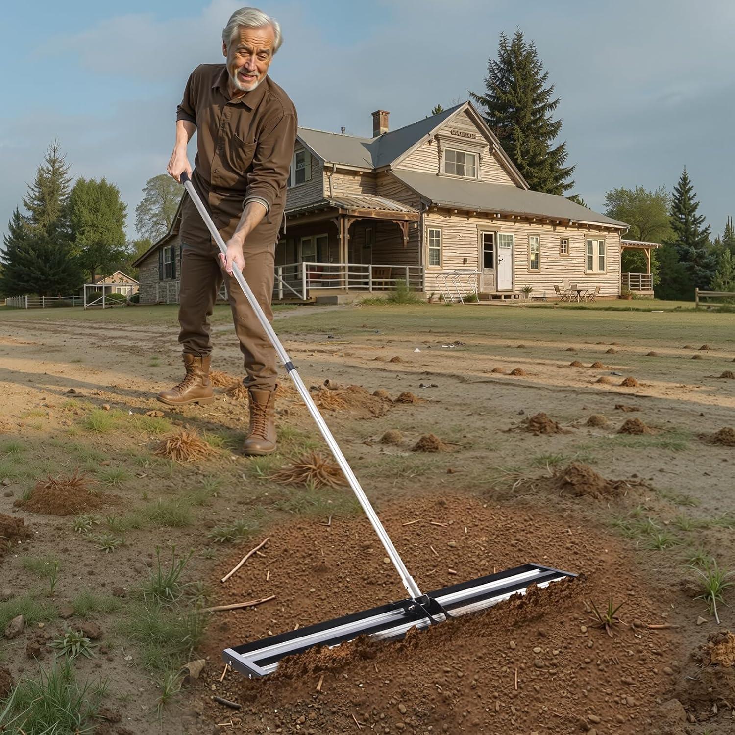image:imageVEVOR Lawn Leveling Rake 48x10 Level Lawn Tool HeavyDuty Lawn Leveler with 78 Steel Extended Handle Yard Leveling Rake Suit for Garden Golf Lawn Farm Green48x10