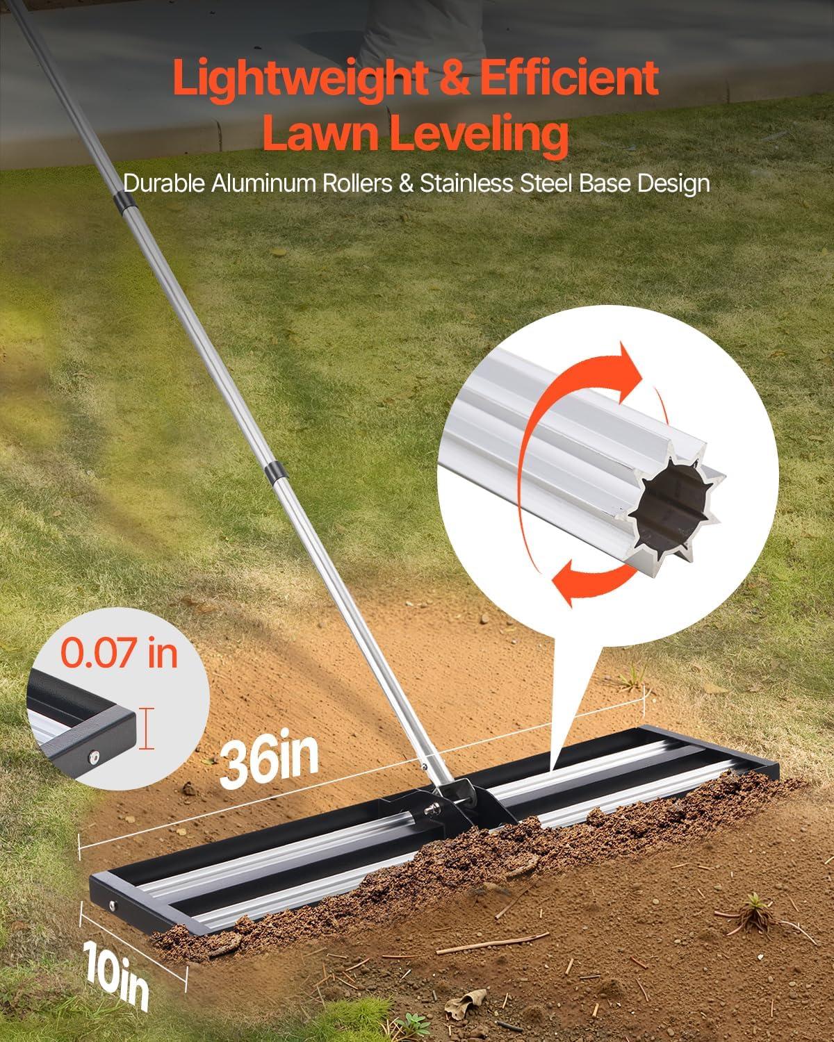 image:imageVEVOR Lawn Leveling Rake 48x10 Level Lawn Tool HeavyDuty Lawn Leveler with 78 Steel Extended Handle Yard Leveling Rake Suit for Garden Golf Lawn Farm Green36x10