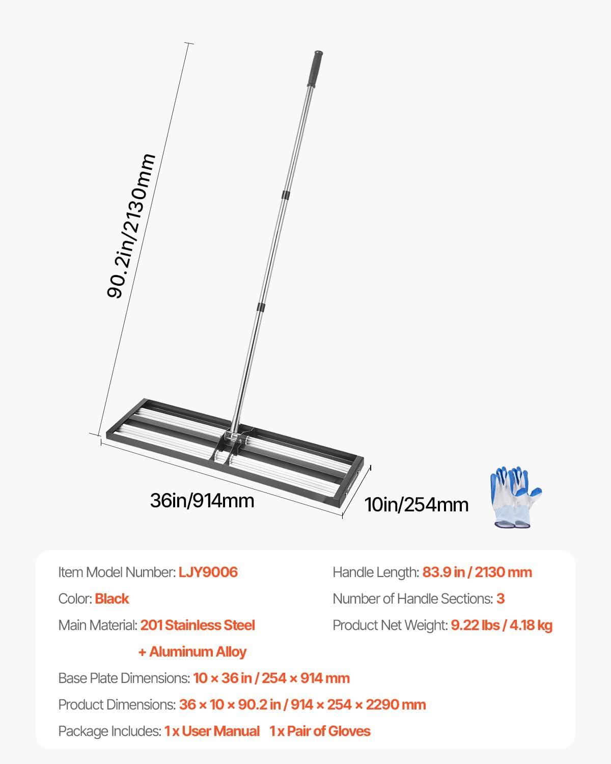 image:imageVEVOR Lawn Leveling Rake 48x10 Level Lawn Tool HeavyDuty Lawn Leveler with 78 Steel Extended Handle Yard Leveling Rake Suit for Garden Golf Lawn Farm Green36x10