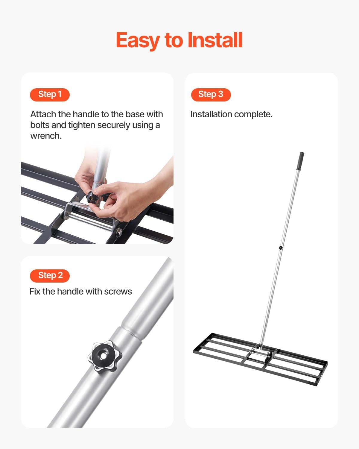 image:imageVEVOR Lawn Leveling Rake 48x10 Level Lawn Tool HeavyDuty Lawn Leveler with 78 Steel Extended Handle Yard Leveling Rake Suit for Garden Golf Lawn Farm Green36x10