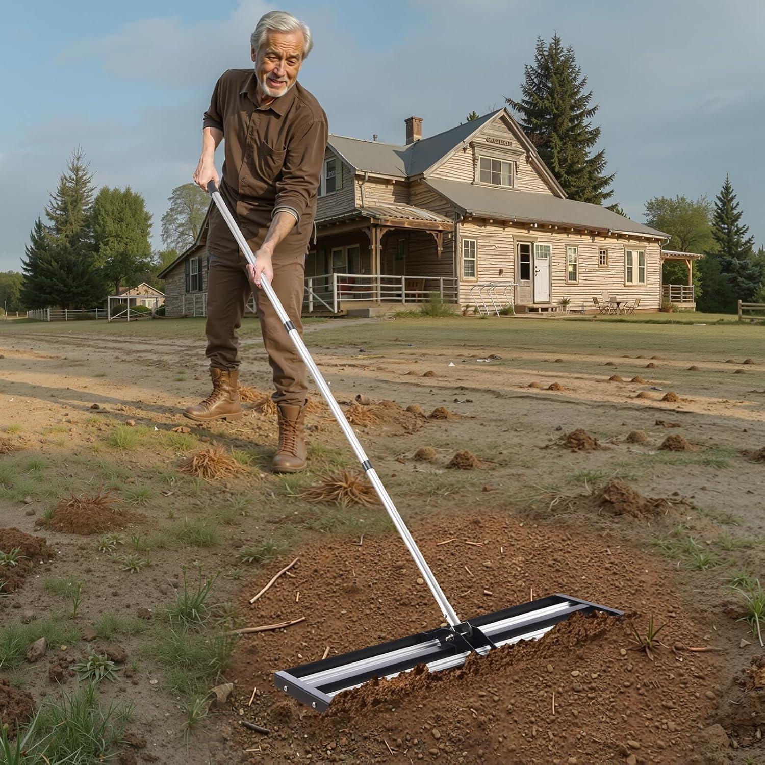 image:imageVEVOR Lawn Leveling Rake 48x10 Level Lawn Tool HeavyDuty Lawn Leveler with 78 Steel Extended Handle Yard Leveling Rake Suit for Garden Golf Lawn Farm Green36x10