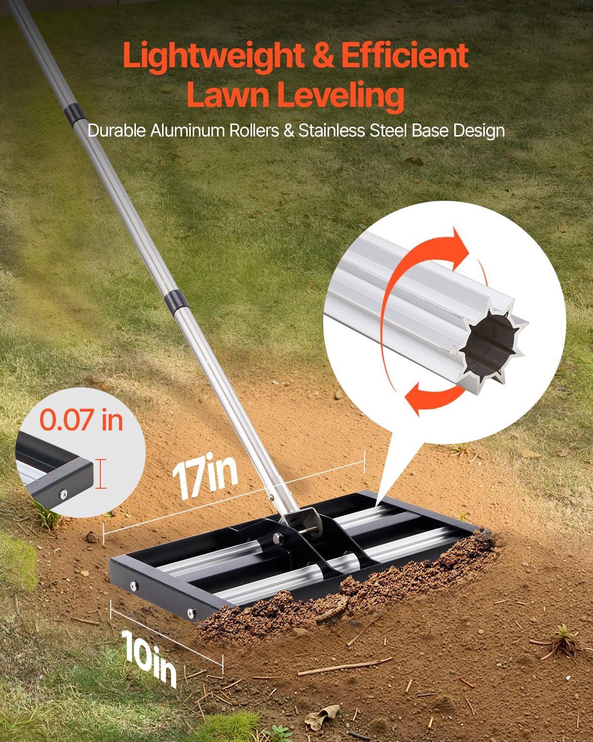 image:imageVEVOR Lawn Leveling Rake 48x10 Level Lawn Tool HeavyDuty Lawn Leveler with 78 Steel Extended Handle Yard Leveling Rake Suit for Garden Golf Lawn Farm Green17x10