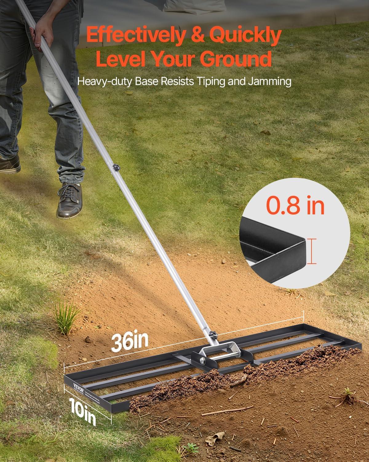 image:imageVEVOR Lawn Leveling Rake 48x10 Level Lawn Tool HeavyDuty Lawn Leveler with 78 Steel Extended Handle Yard Leveling Rake Suit for Garden Golf Lawn Farm Green36x10