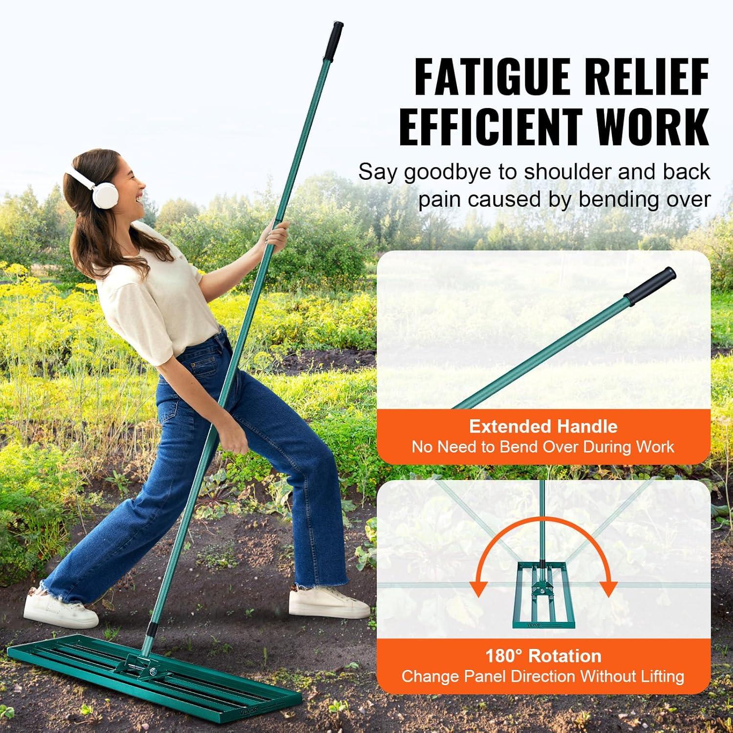 image:imageVEVOR Lawn Leveling Rake 48x10 Level Lawn Tool HeavyDuty Lawn Leveler with 78 Steel Extended Handle Yard Leveling Rake Suit for Garden Golf Lawn Farm Green48x10
