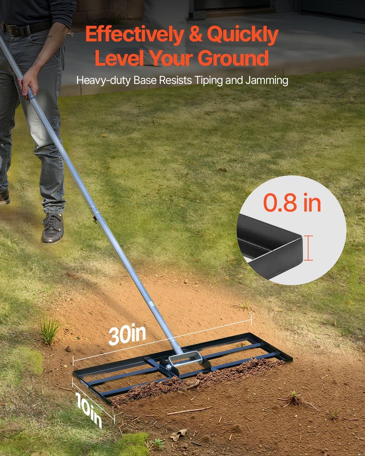 image:imageVEVOR Lawn Leveling Rake 48x10 Level Lawn Tool HeavyDuty Lawn Leveler with 78 Steel Extended Handle Yard Leveling Rake Suit for Garden Golf Lawn Farm Green30x10