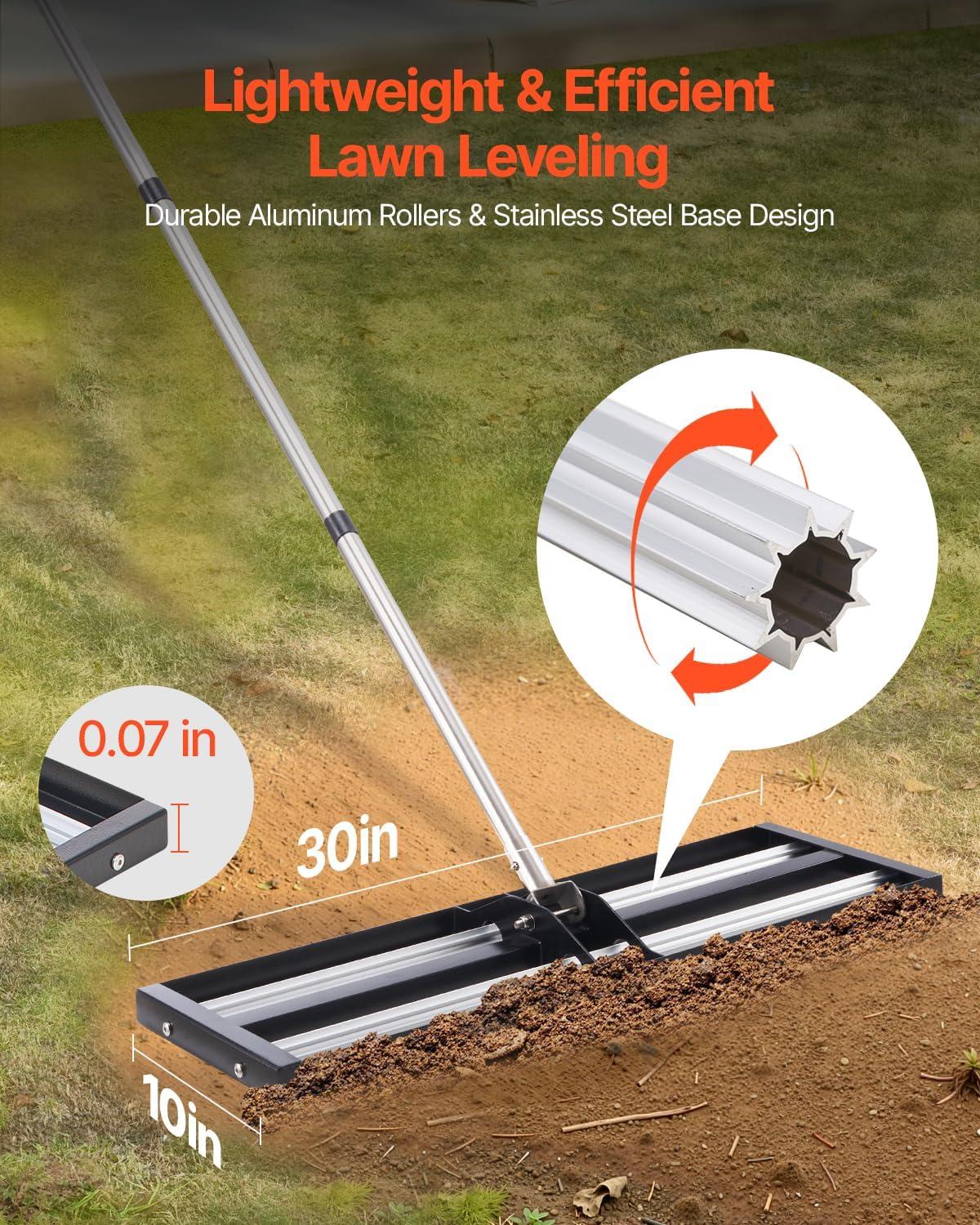 image:imageVEVOR Lawn Leveling Rake 48x10 Level Lawn Tool HeavyDuty Lawn Leveler with 78 Steel Extended Handle Yard Leveling Rake Suit for Garden Golf Lawn Farm Green30x10