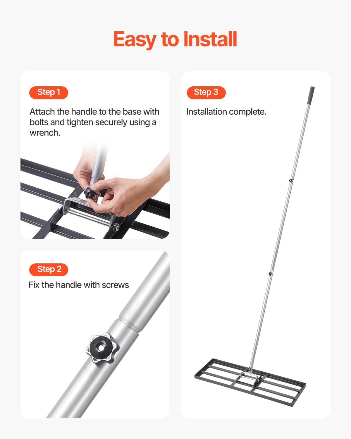 image:imageVEVOR Lawn Leveling Rake 48x10 Level Lawn Tool HeavyDuty Lawn Leveler with 78 Steel Extended Handle Yard Leveling Rake Suit for Garden Golf Lawn Farm Green30x10