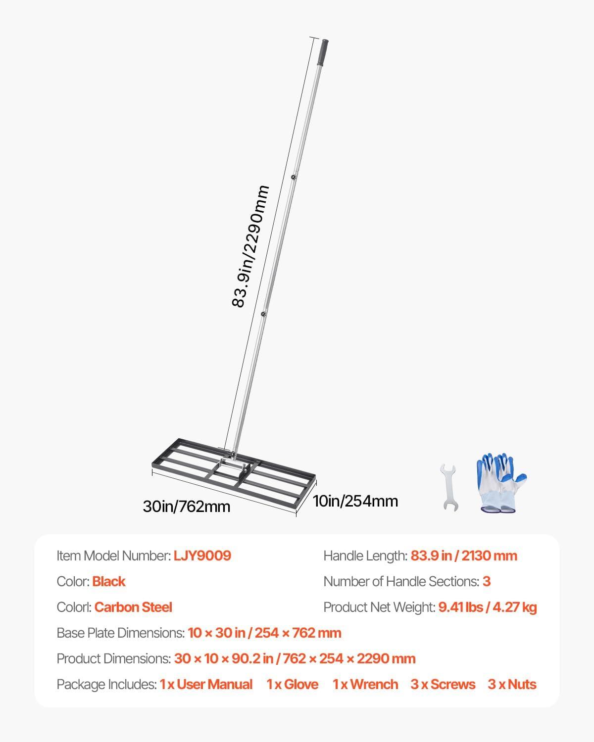 image:imageVEVOR Lawn Leveling Rake 48x10 Level Lawn Tool HeavyDuty Lawn Leveler with 78 Steel Extended Handle Yard Leveling Rake Suit for Garden Golf Lawn Farm Green30x10