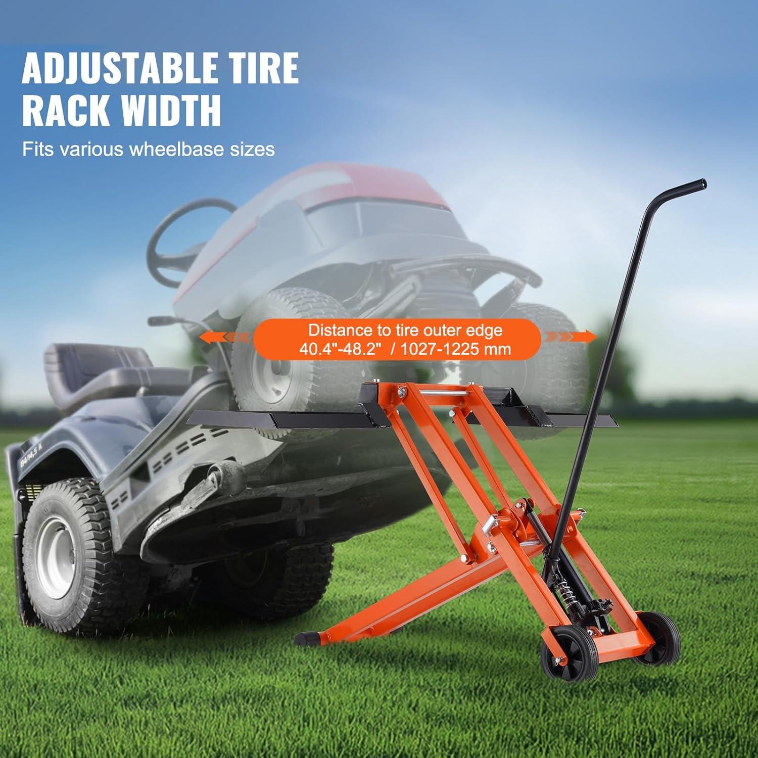 image:imageVEVOR Lawn Mower Lift with Hydraulic Jack 500 Lbs Weight Capacity Solid Carbon Steel Lawn Mower Lift Adjustable Movable Lawn Lifter for Riding Tractors and Zero Turn Lawn Mowers Orange