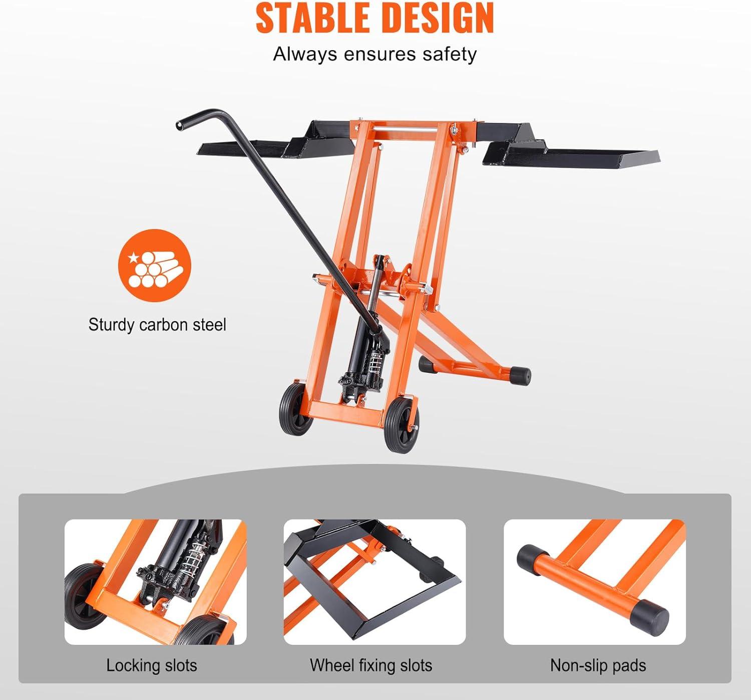 image:imageVEVOR Lawn Mower Lift with Hydraulic Jack 500 Lbs Weight Capacity Solid Carbon Steel Lawn Mower Lift Adjustable Movable Lawn Lifter for Riding Tractors and Zero Turn Lawn Mowers Orange