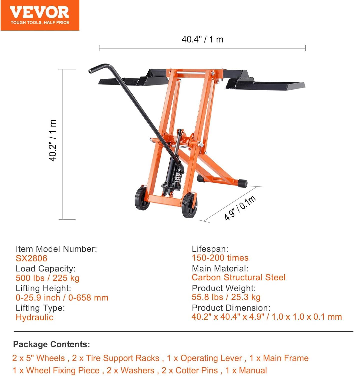 image:imageVEVOR Lawn Mower Lift with Hydraulic Jack 500 Lbs Weight Capacity Solid Carbon Steel Lawn Mower Lift Adjustable Movable Lawn Lifter for Riding Tractors and Zero Turn Lawn Mowers Orange
