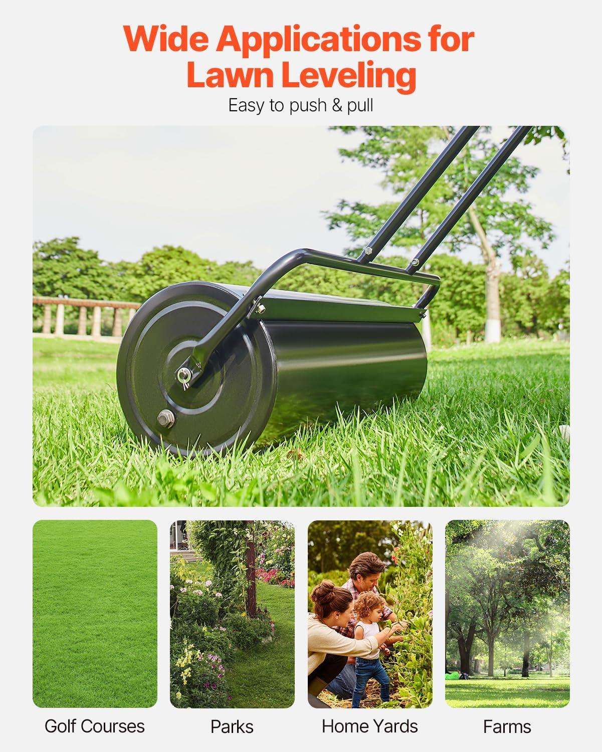 image:imageVEVOR Lawn Roller 61L Sand or Water Filled Yard Roller with EasyTurn Plug and UShaped Ergonomic Handle for Convenient Push and Pull Level and Compress Soil for Lawn Garden Farm Park Black17gal