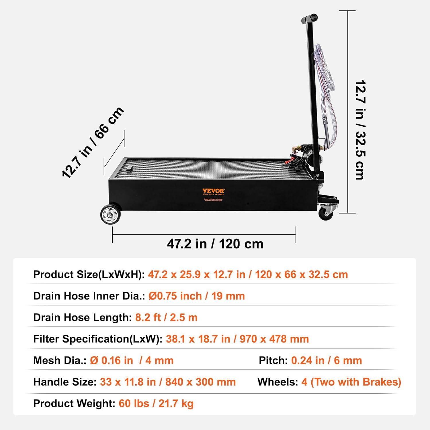 image:imageVEVOR Low Profile Oil Drain Pan 25 Gal Oil Drain Pan with 110V HighFlow Electric Pump Large Capacity Oil Change Pan with 72ft Hose amp Folding Handle Rolling Oil Drain Cart for Trucks Buses RVs20 Gallon