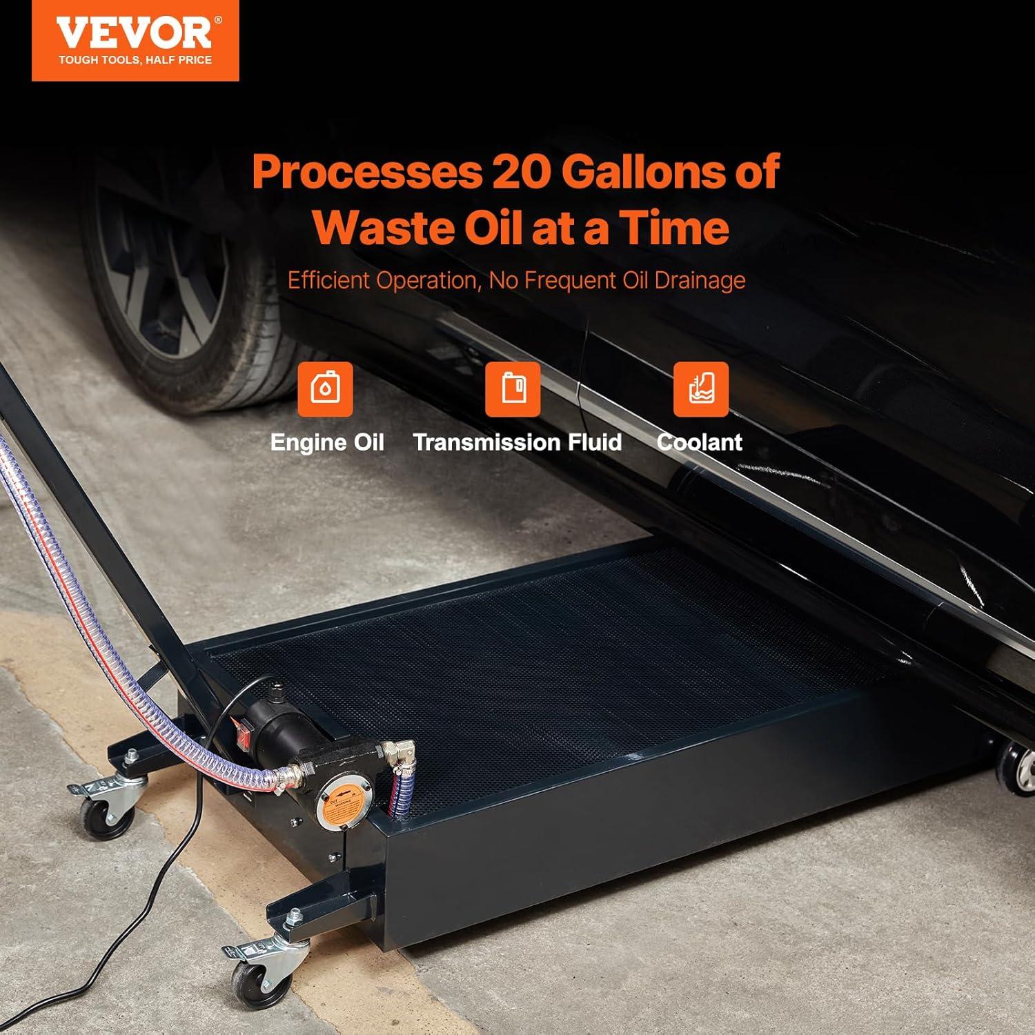 image:imageVEVOR Low Profile Oil Drain Pan 25 Gal Oil Drain Pan with 110V HighFlow Electric Pump Large Capacity Oil Change Pan with 72ft Hose amp Folding Handle Rolling Oil Drain Cart for Trucks Buses RVs20 Gallon