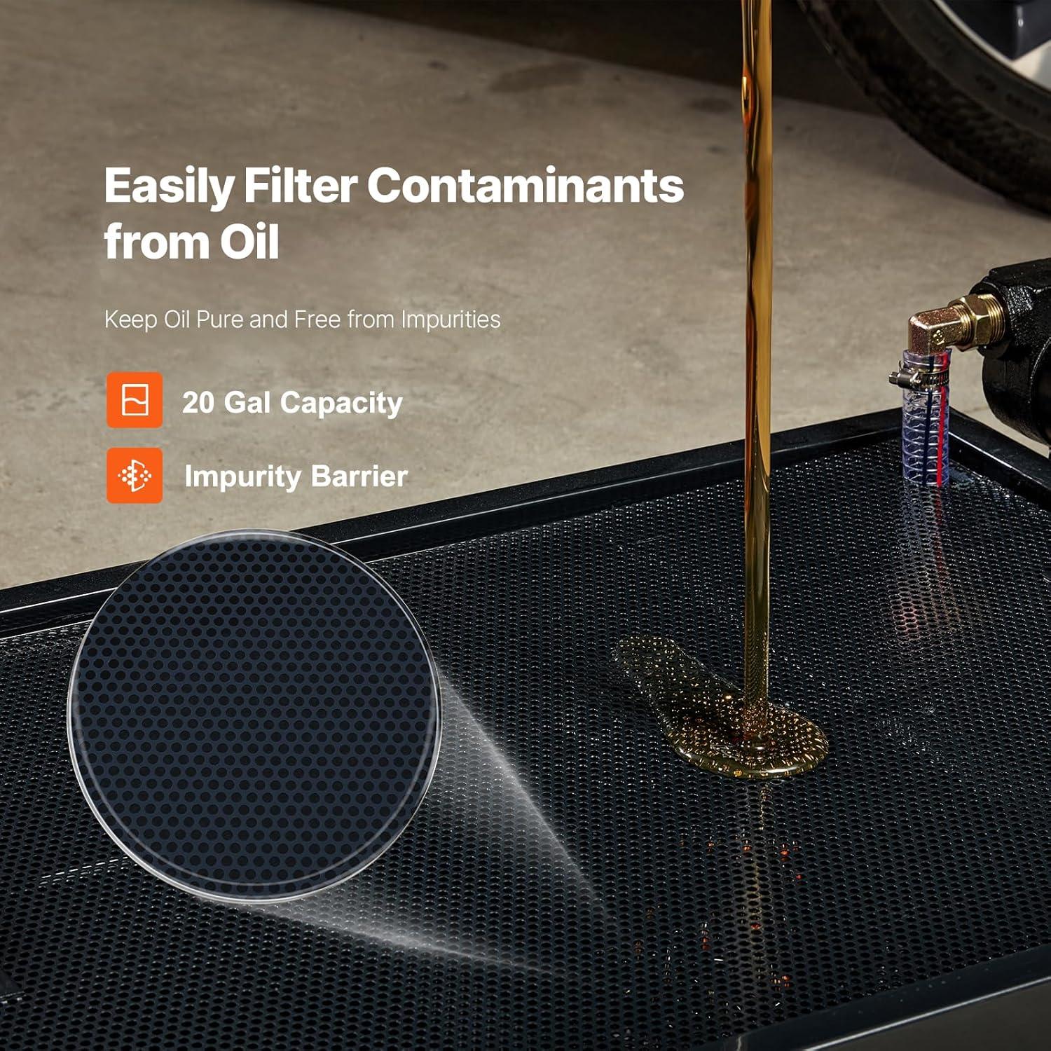 image:imageVEVOR Low Profile Oil Drain Pan 25 Gal Oil Drain Pan with 110V HighFlow Electric Pump Large Capacity Oil Change Pan with 72ft Hose amp Folding Handle Rolling Oil Drain Cart for Trucks Buses RVs20 Gallon