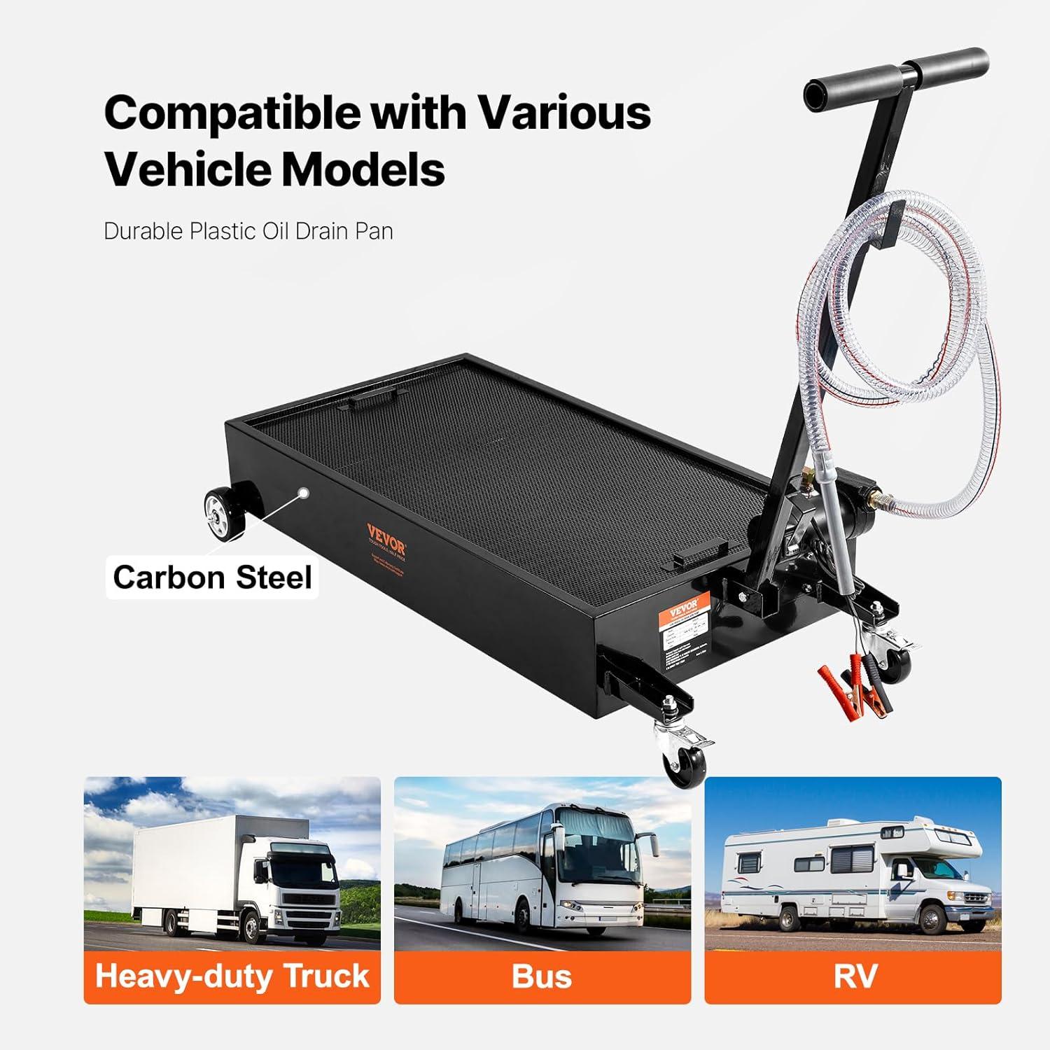 image:imageVEVOR Low Profile Oil Drain Pan 25 Gal Oil Drain Pan with 110V HighFlow Electric Pump Large Capacity Oil Change Pan with 72ft Hose amp Folding Handle Rolling Oil Drain Cart for Trucks Buses RVs20 Gallon