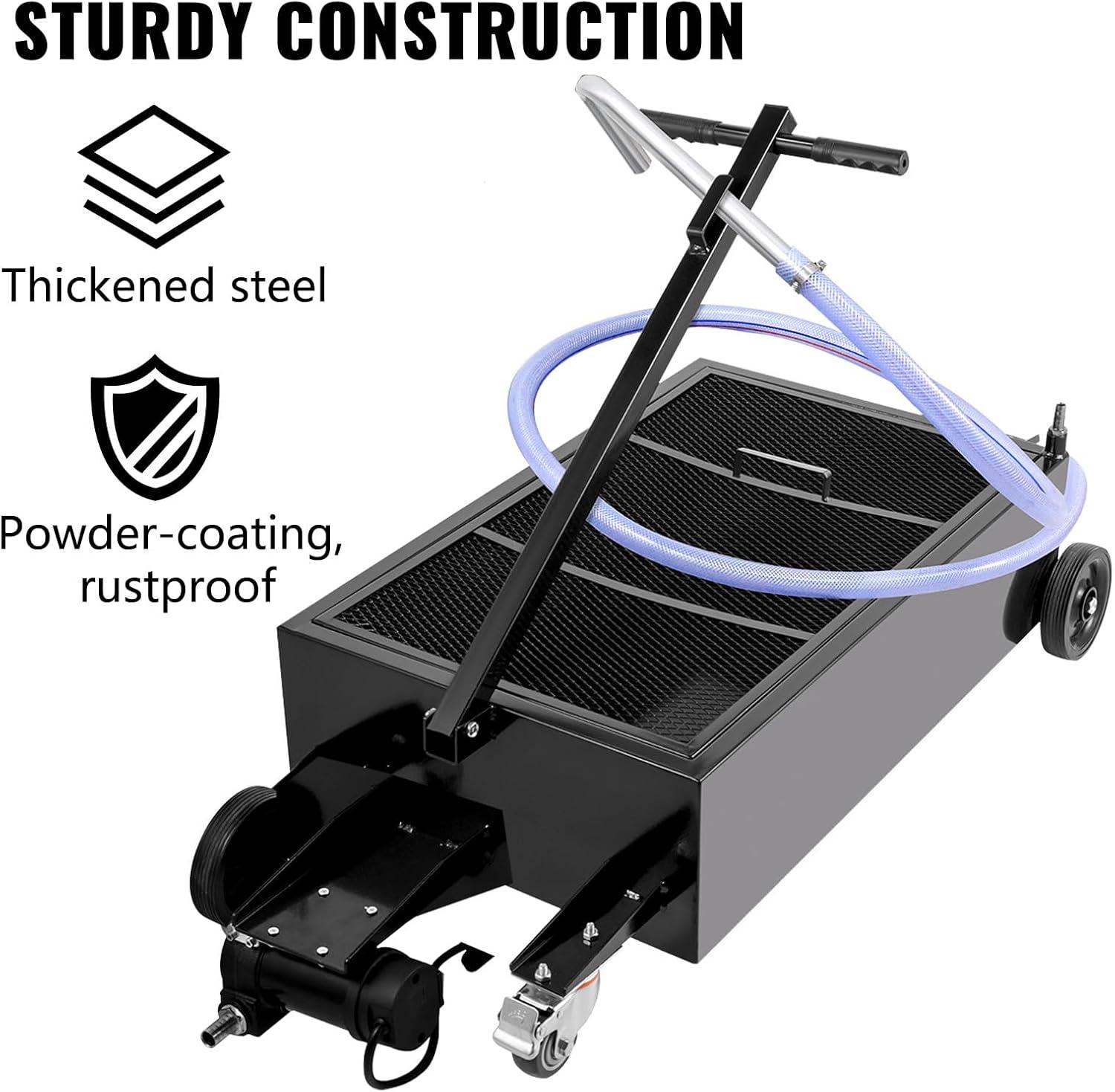 image:imageVEVOR Low Profile Oil Drain Pan 25 Gal Oil Drain Pan with 110V HighFlow Electric Pump Large Capacity Oil Change Pan with 72ft Hose amp Folding Handle Rolling Oil Drain Cart for Trucks Buses RVs25 Gallon