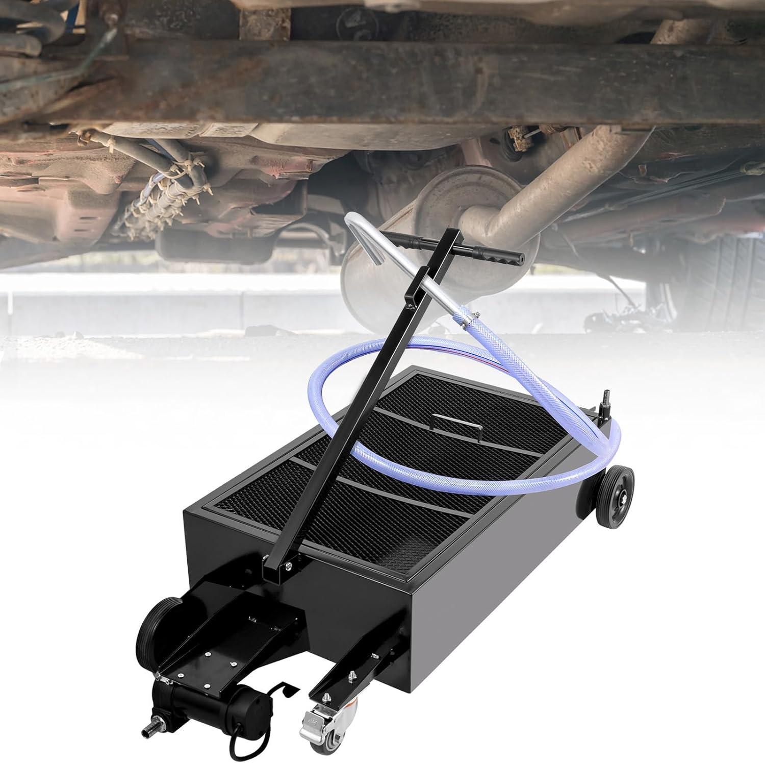 image:imageVEVOR Low Profile Oil Drain Pan 25 Gal Oil Drain Pan with 110V HighFlow Electric Pump Large Capacity Oil Change Pan with 72ft Hose amp Folding Handle Rolling Oil Drain Cart for Trucks Buses RVs25 Gallon