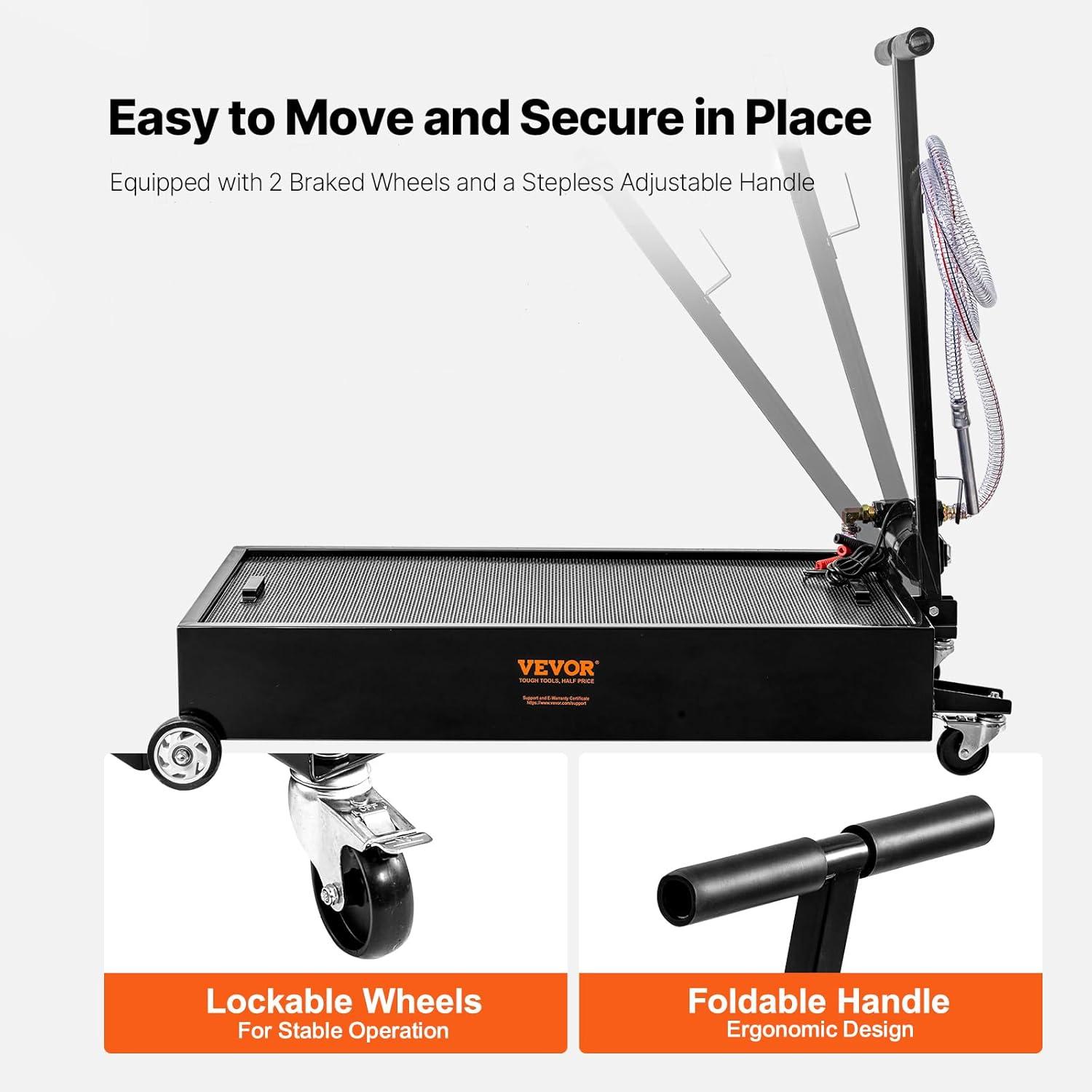 image:imageVEVOR Low Profile Oil Drain Pan 25 Gal Oil Drain Pan with 110V HighFlow Electric Pump Large Capacity Oil Change Pan with 72ft Hose amp Folding Handle Rolling Oil Drain Cart for Trucks Buses RVs20 Gallon