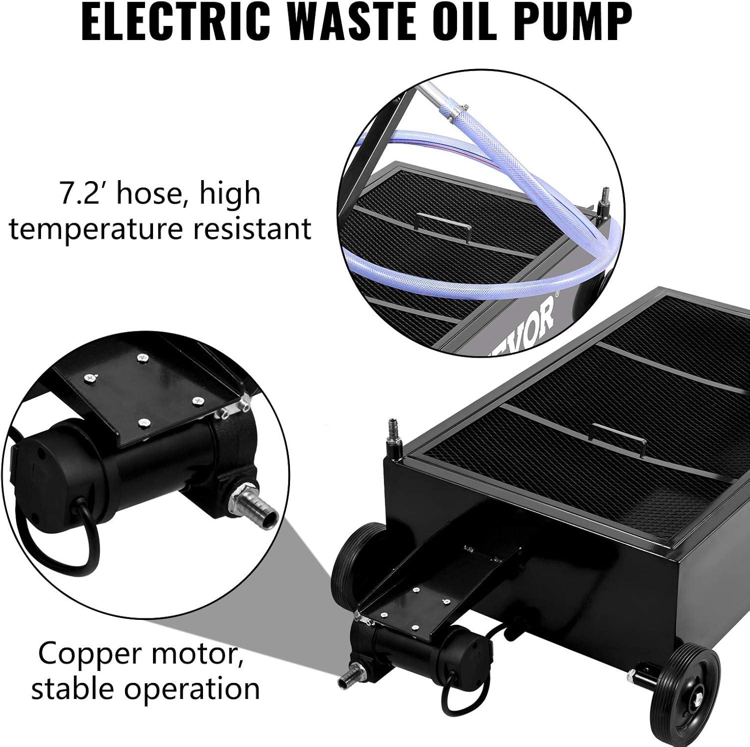 image:imageVEVOR Low Profile Oil Drain Pan 25 Gal Oil Drain Pan with 110V HighFlow Electric Pump Large Capacity Oil Change Pan with 72ft Hose amp Folding Handle Rolling Oil Drain Cart for Trucks Buses RVs25 Gallon