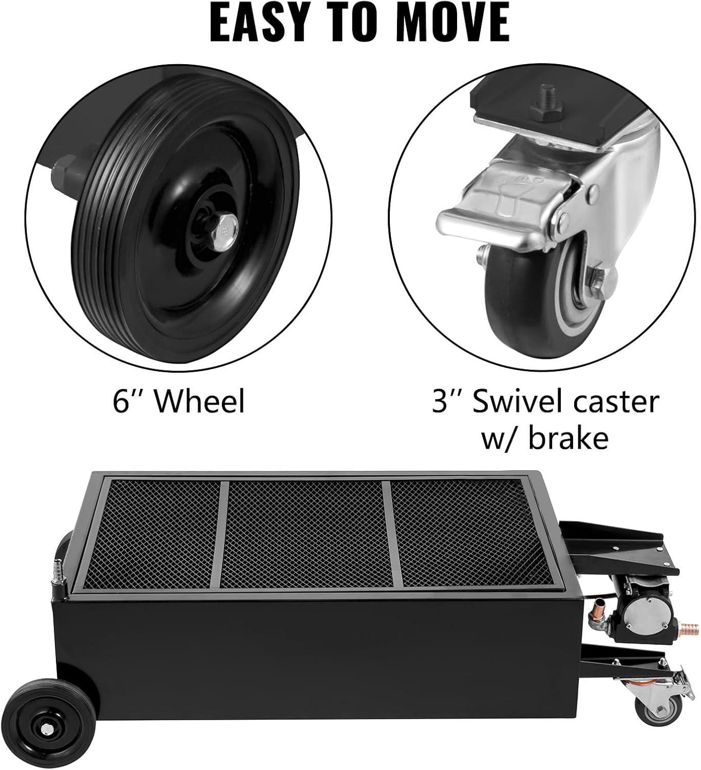 image:imageVEVOR Low Profile Oil Drain Pan 25 Gal Oil Drain Pan with 110V HighFlow Electric Pump Large Capacity Oil Change Pan with 72ft Hose amp Folding Handle Rolling Oil Drain Cart for Trucks Buses RVs25 Gallon