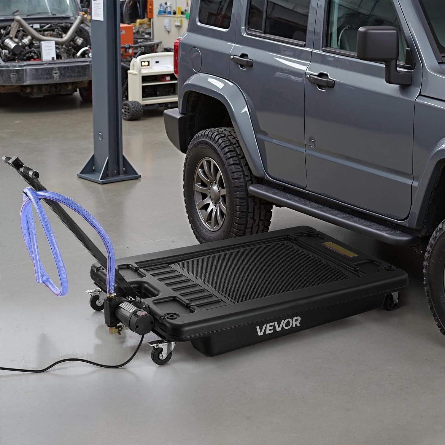 image:imageVEVOR Low Profile Oil Drain Pan 25 Gal Oil Drain Pan with 110V HighFlow Electric Pump Large Capacity Oil Change Pan with 72ft Hose amp Folding Handle Rolling Oil Drain Cart for Trucks Buses RVs17 Gallon