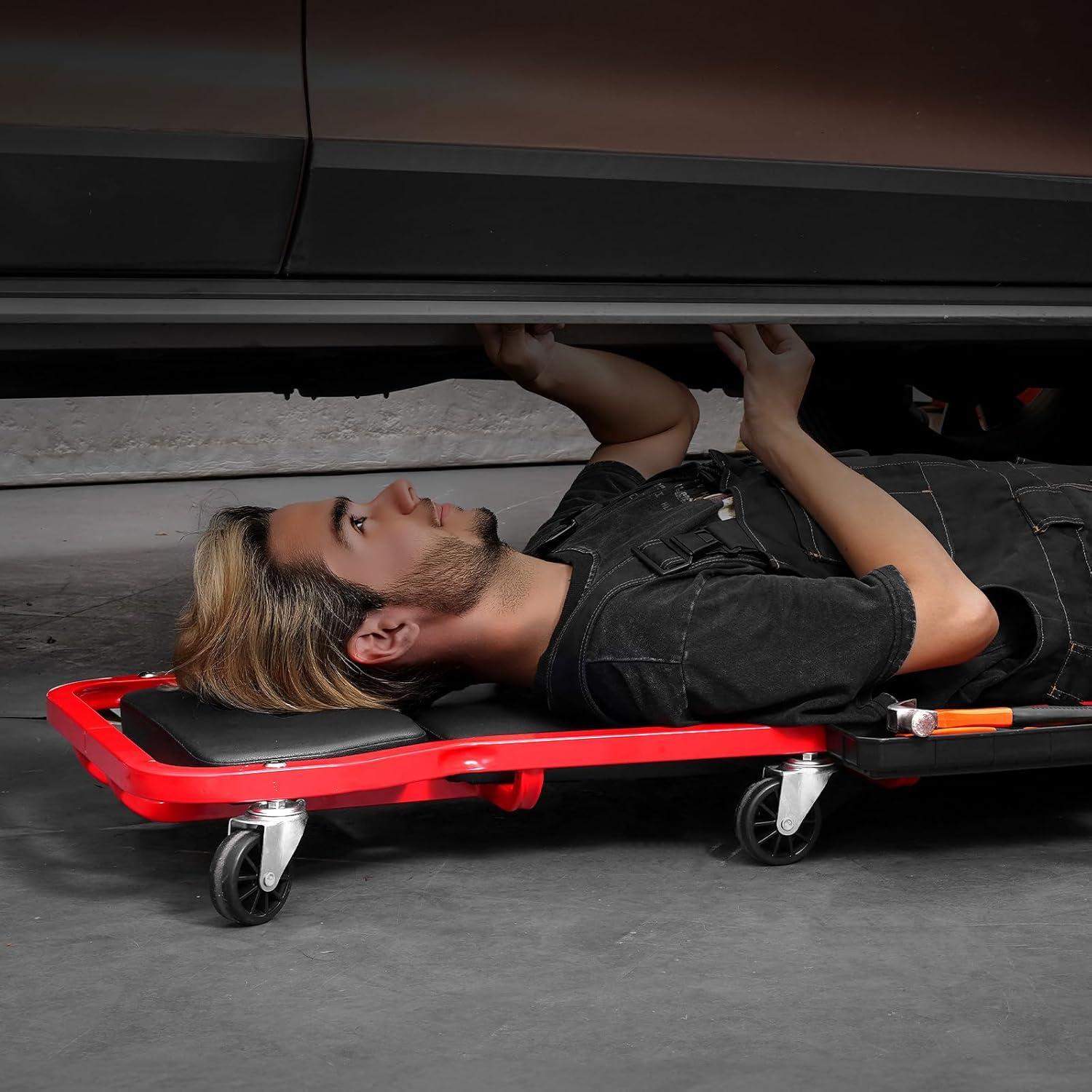 image:imageVEVOR Mechanic Garage Creeper 44Inch 300 lbs Capacity Automotive Rolling Creeper with 6 Casters Adjustable Cushioned Headrest Tool Tray Heavy Duty Steel Frame for Garages Repair Shops and DIY44 inch