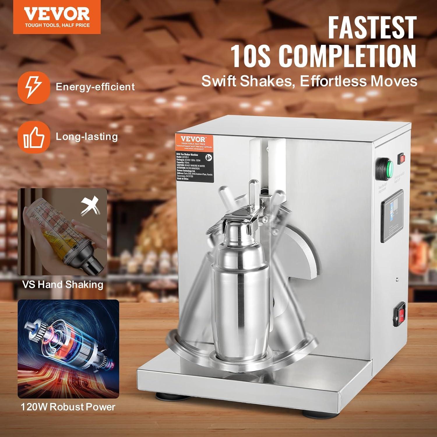 image:imageVEVOR Milk Tea Shaking Machine Electric Double Frame Milk Tea Shaker 0180s Adjustable Milk Shake Mixer Machine with Double 1000 ML PC Cups for Bubble Tea Boba Tea Juice Coffee Milk WineSingle 750ML
