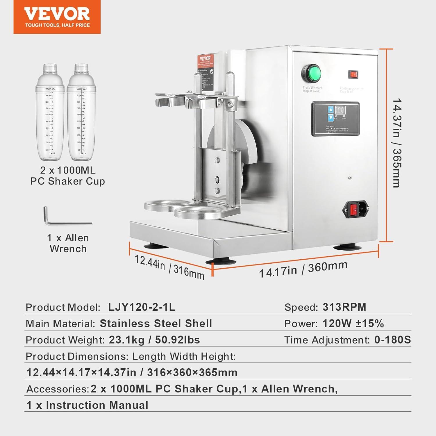 image:imageVEVOR Milk Tea Shaking Machine Electric Double Frame Milk Tea Shaker 0180s Adjustable Milk Shake Mixer Machine with Double 1000 ML PC Cups for Bubble Tea Boba Tea Juice Coffee Milk WineDouble 1000ML