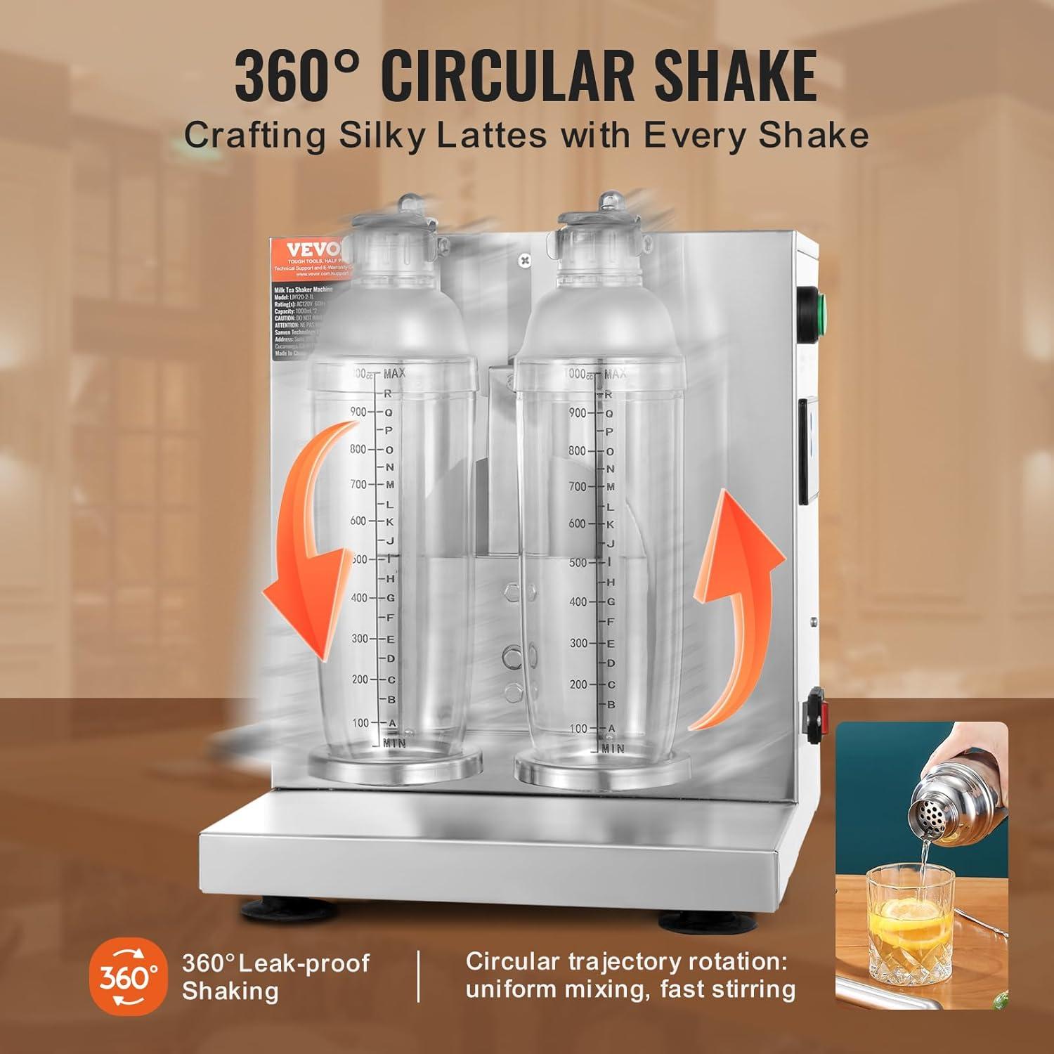 image:imageVEVOR Milk Tea Shaking Machine Electric Double Frame Milk Tea Shaker 0180s Adjustable Milk Shake Mixer Machine with Double 1000 ML PC Cups for Bubble Tea Boba Tea Juice Coffee Milk WineDouble 1000ML