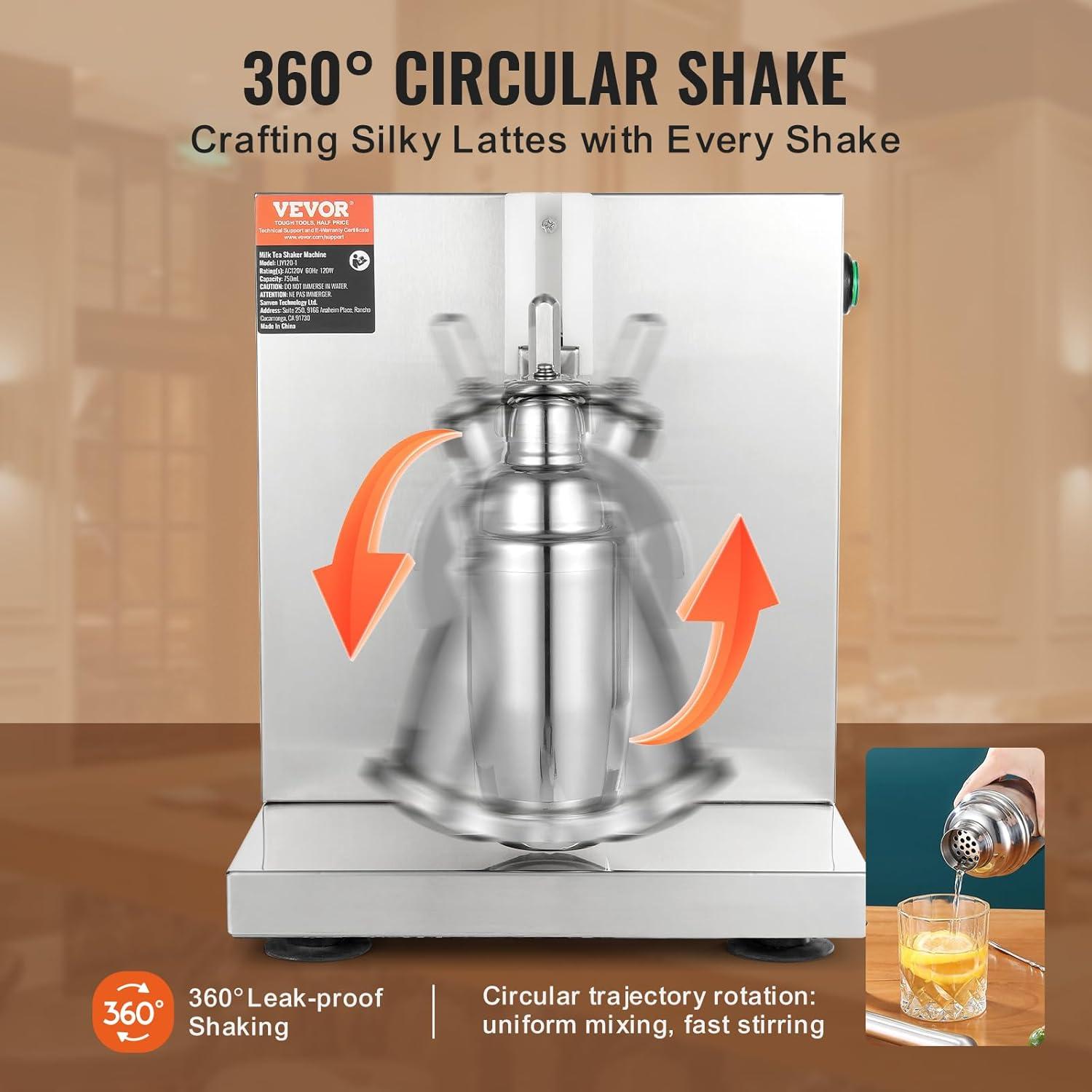 image:imageVEVOR Milk Tea Shaking Machine Electric Double Frame Milk Tea Shaker 0180s Adjustable Milk Shake Mixer Machine with Double 1000 ML PC Cups for Bubble Tea Boba Tea Juice Coffee Milk WineSingle 750ML
