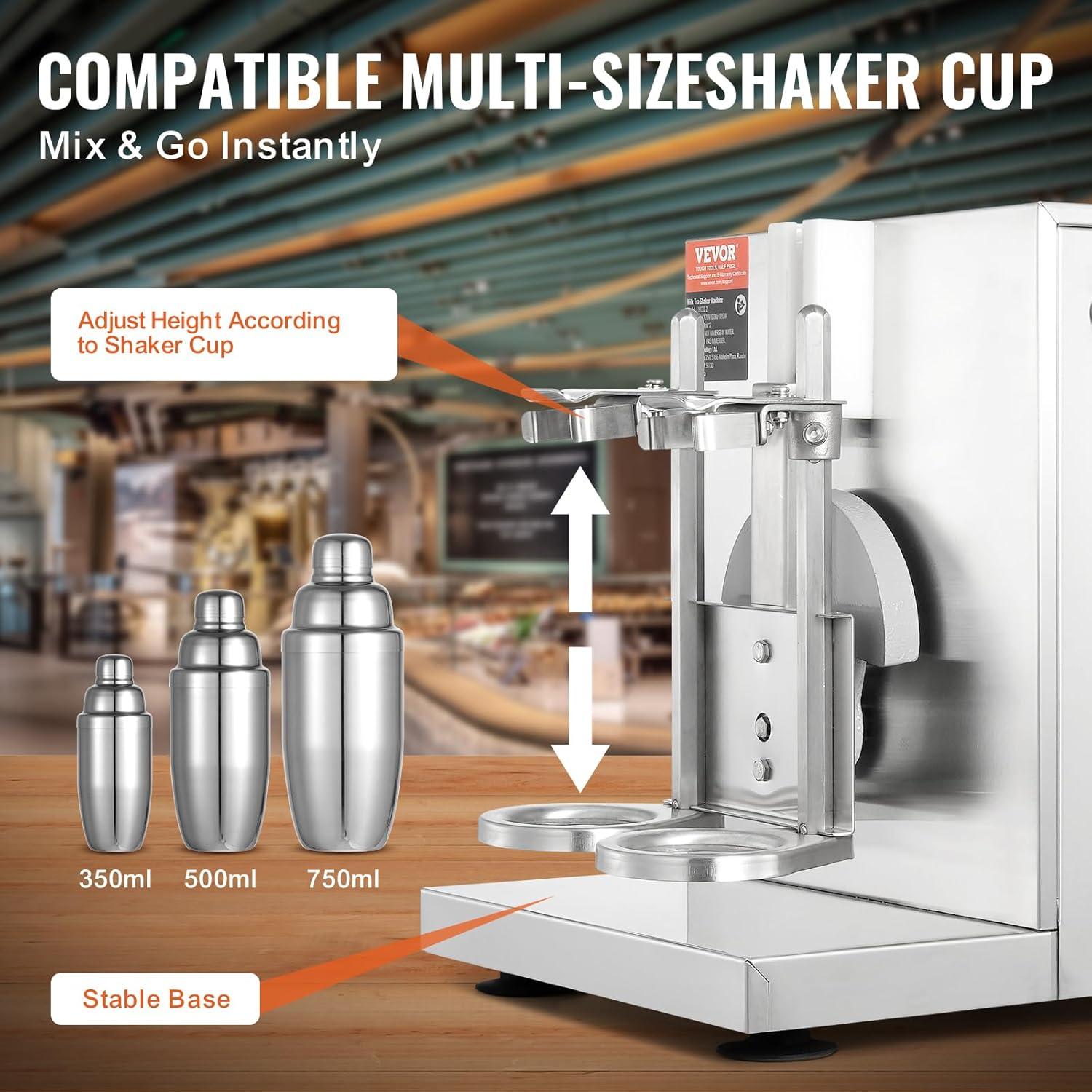 image:imageVEVOR Milk Tea Shaking Machine Electric Double Frame Milk Tea Shaker 0180s Adjustable Milk Shake Mixer Machine with Double 1000 ML PC Cups for Bubble Tea Boba Tea Juice Coffee Milk WineDouble 750ML