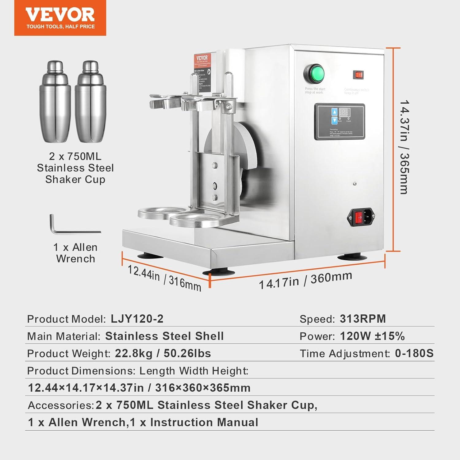image:imageVEVOR Milk Tea Shaking Machine Electric Double Frame Milk Tea Shaker 0180s Adjustable Milk Shake Mixer Machine with Double 1000 ML PC Cups for Bubble Tea Boba Tea Juice Coffee Milk WineDouble 750ML