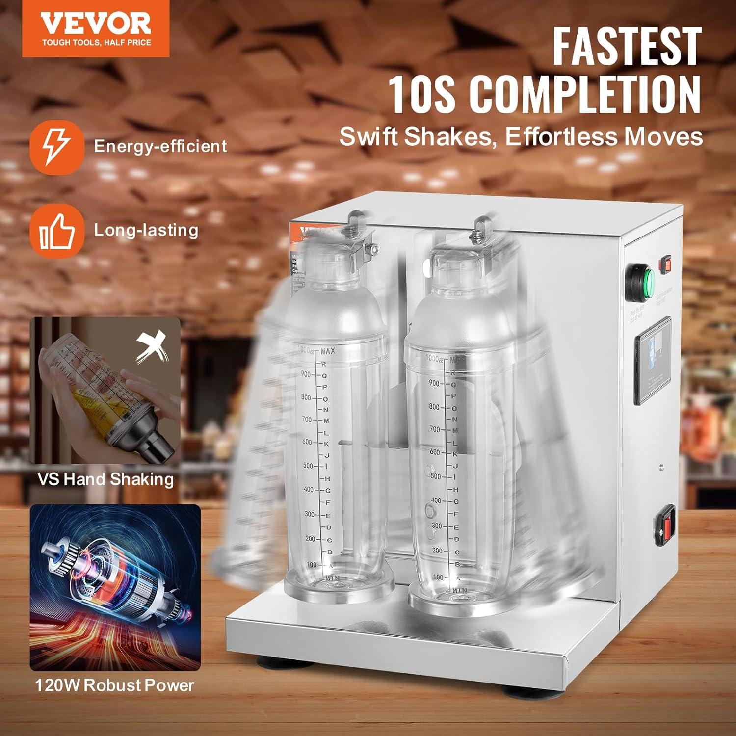 image:imageVEVOR Milk Tea Shaking Machine Electric Double Frame Milk Tea Shaker 0180s Adjustable Milk Shake Mixer Machine with Double 1000 ML PC Cups for Bubble Tea Boba Tea Juice Coffee Milk WineDouble 1000ML