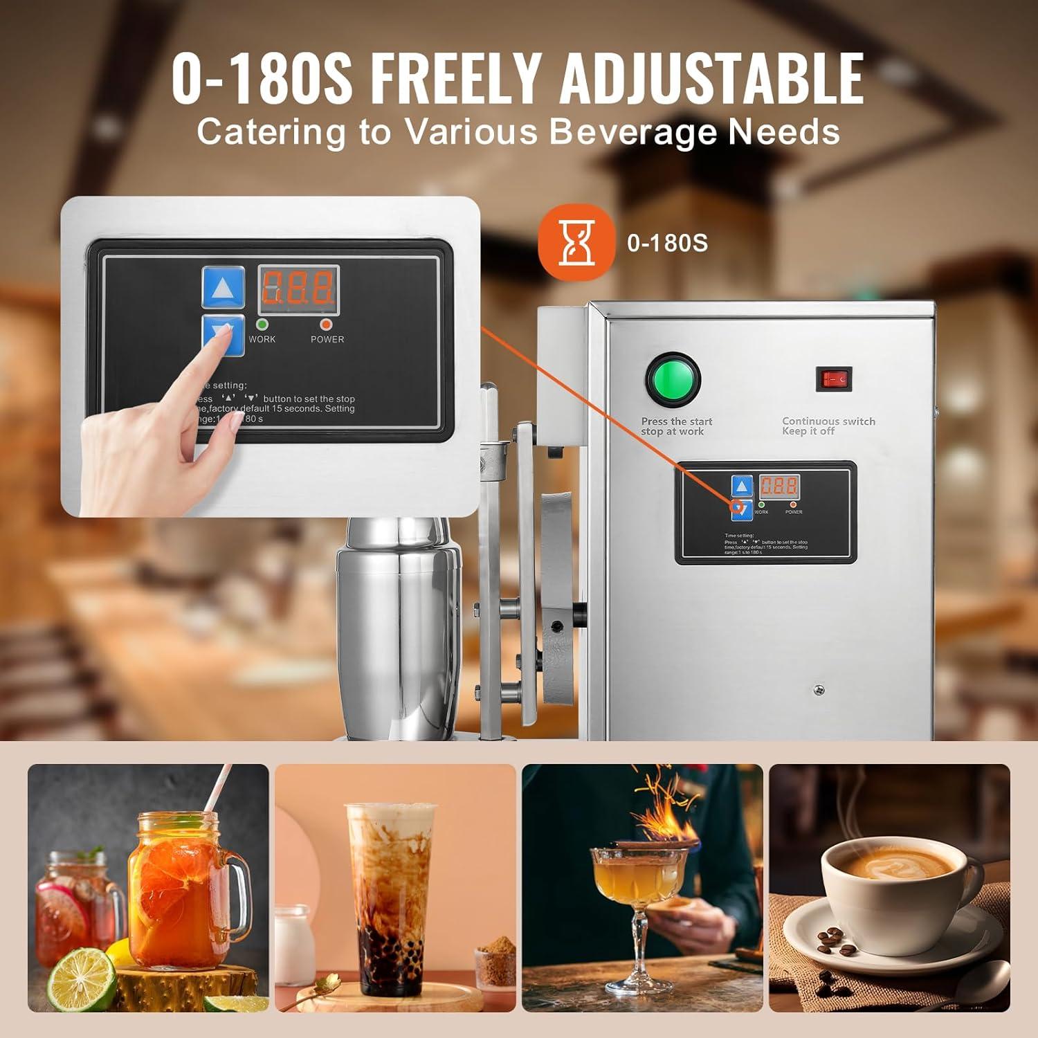 image:imageVEVOR Milk Tea Shaking Machine Electric Double Frame Milk Tea Shaker 0180s Adjustable Milk Shake Mixer Machine with Double 1000 ML PC Cups for Bubble Tea Boba Tea Juice Coffee Milk WineSingle 750ML