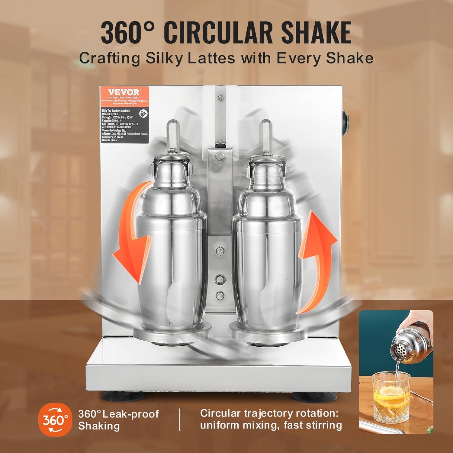 image:imageVEVOR Milk Tea Shaking Machine Electric Double Frame Milk Tea Shaker 0180s Adjustable Milk Shake Mixer Machine with Double 1000 ML PC Cups for Bubble Tea Boba Tea Juice Coffee Milk WineDouble 750ML