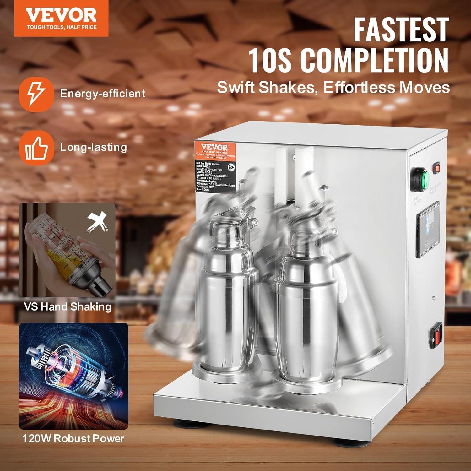 image:imageVEVOR Milk Tea Shaking Machine Electric Double Frame Milk Tea Shaker 0180s Adjustable Milk Shake Mixer Machine with Double 1000 ML PC Cups for Bubble Tea Boba Tea Juice Coffee Milk WineDouble 750ML