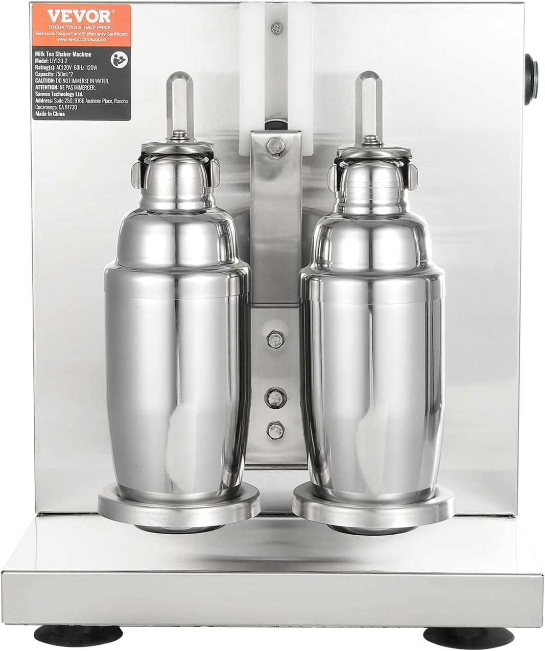 image:imageVEVOR Milk Tea Shaking Machine Electric Double Frame Milk Tea Shaker 0180s Adjustable Milk Shake Mixer Machine with Double 1000 ML PC Cups for Bubble Tea Boba Tea Juice Coffee Milk WineDouble 750ML